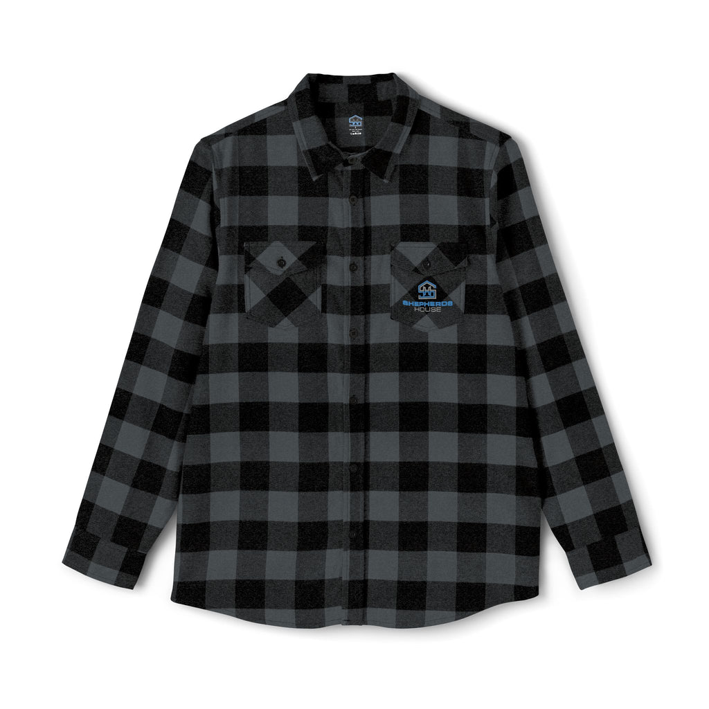 Plaid Flannel Shirt — Olive & Black Buffalo Check with Chest Patch