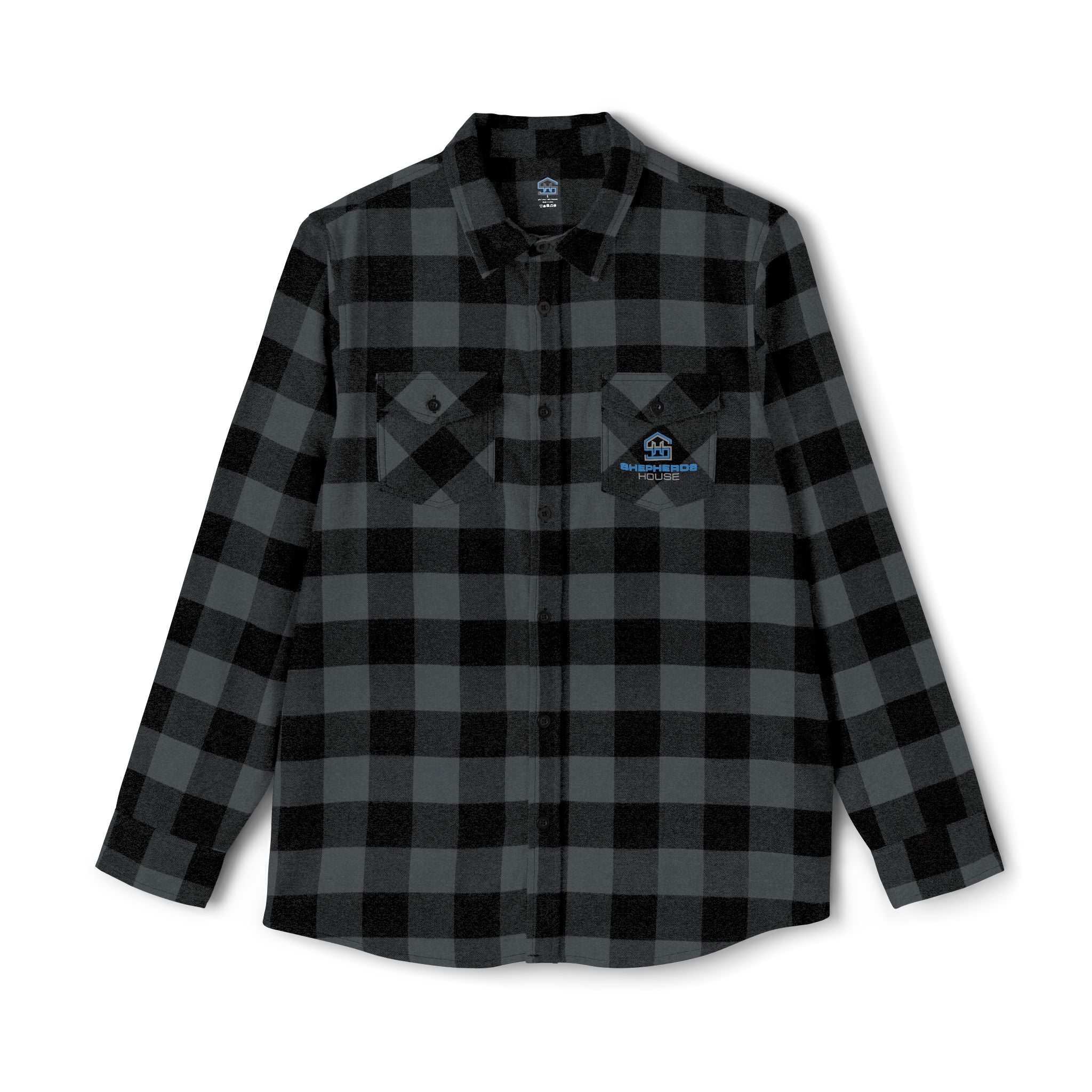 Plaid Flannel Shirt — Olive & Black Buffalo Check with Chest Patch