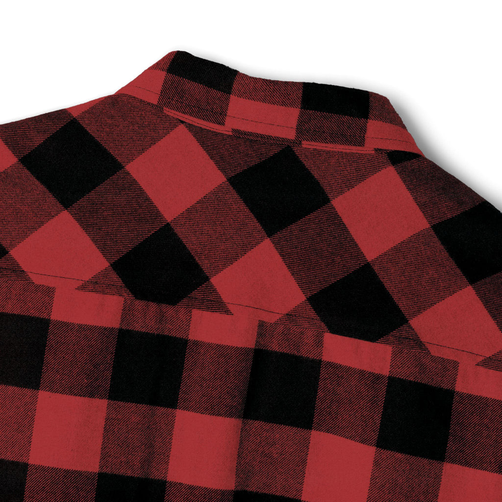 Plaid Flannel Shirt — Olive & Black Buffalo Check with Chest Patch