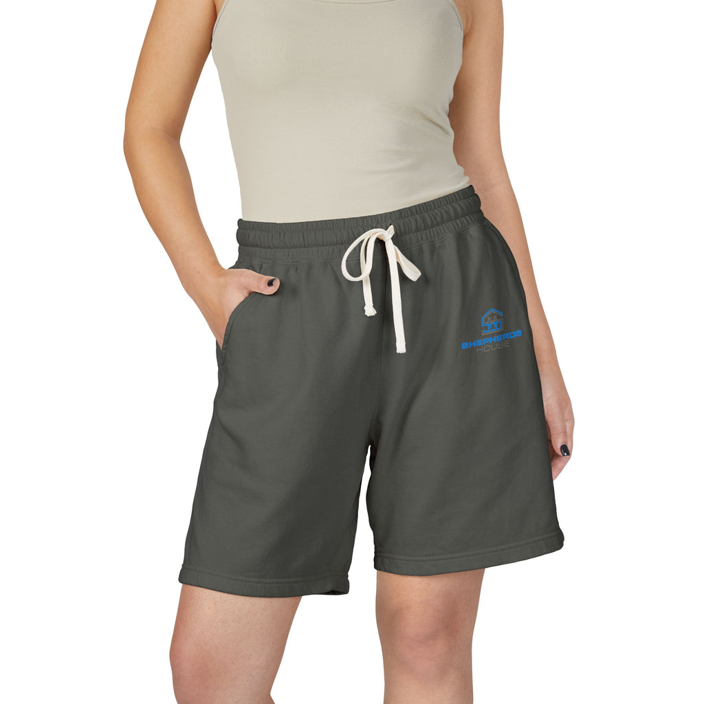 Sheepshead House logo Sweat Shorts | Minimal cabin logo shorts
