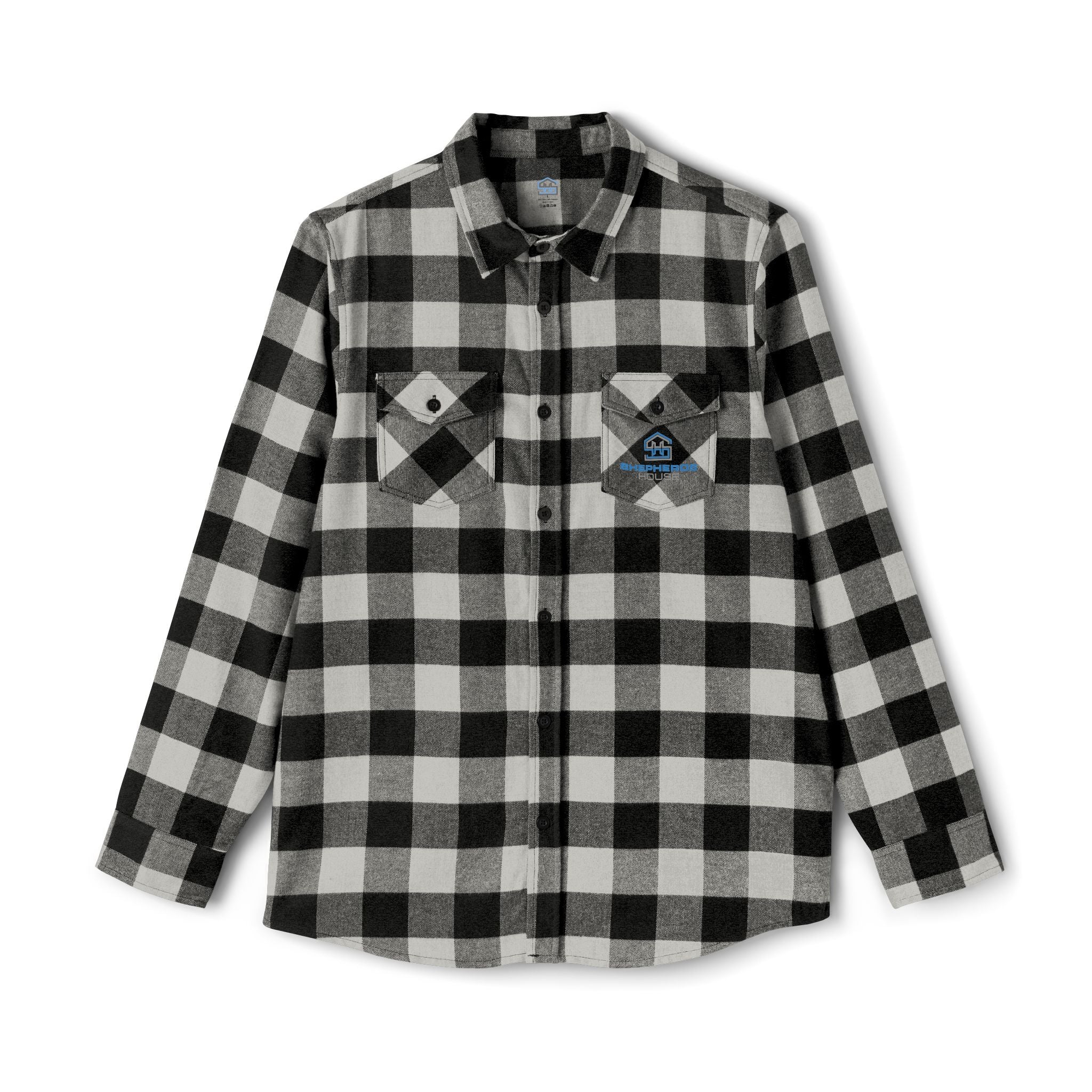 Plaid Flannel Shirt — Olive & Black Buffalo Check with Chest Patch