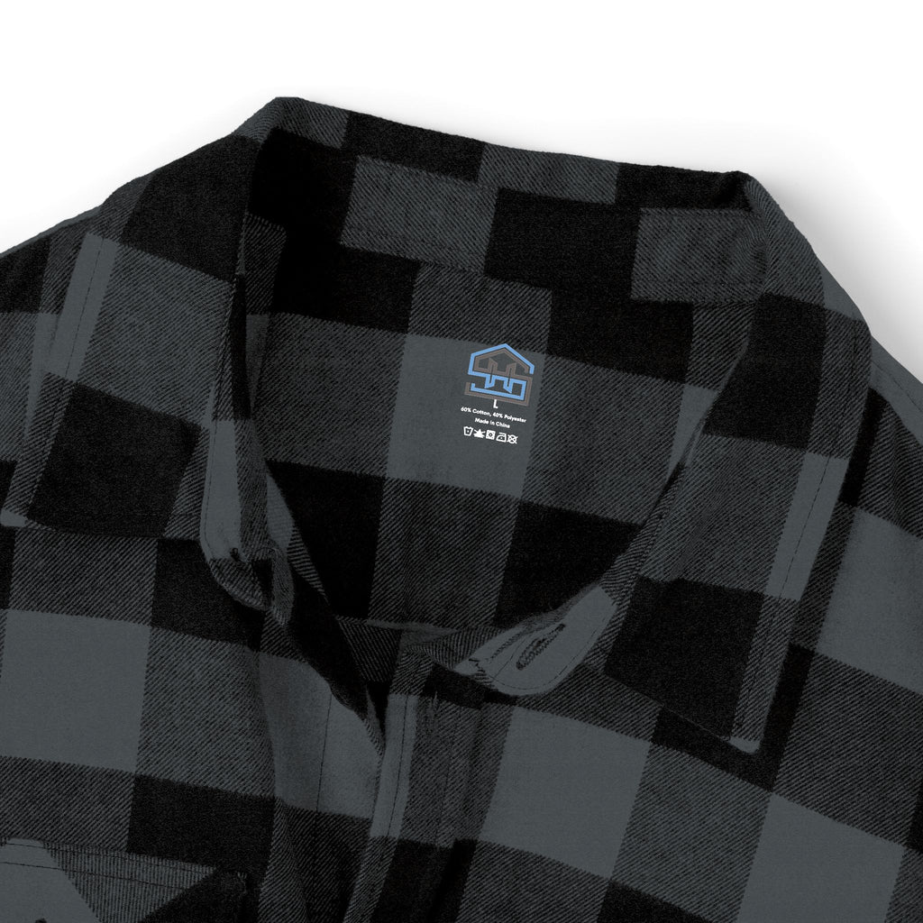 Plaid Flannel Shirt — Olive & Black Buffalo Check with Chest Patch