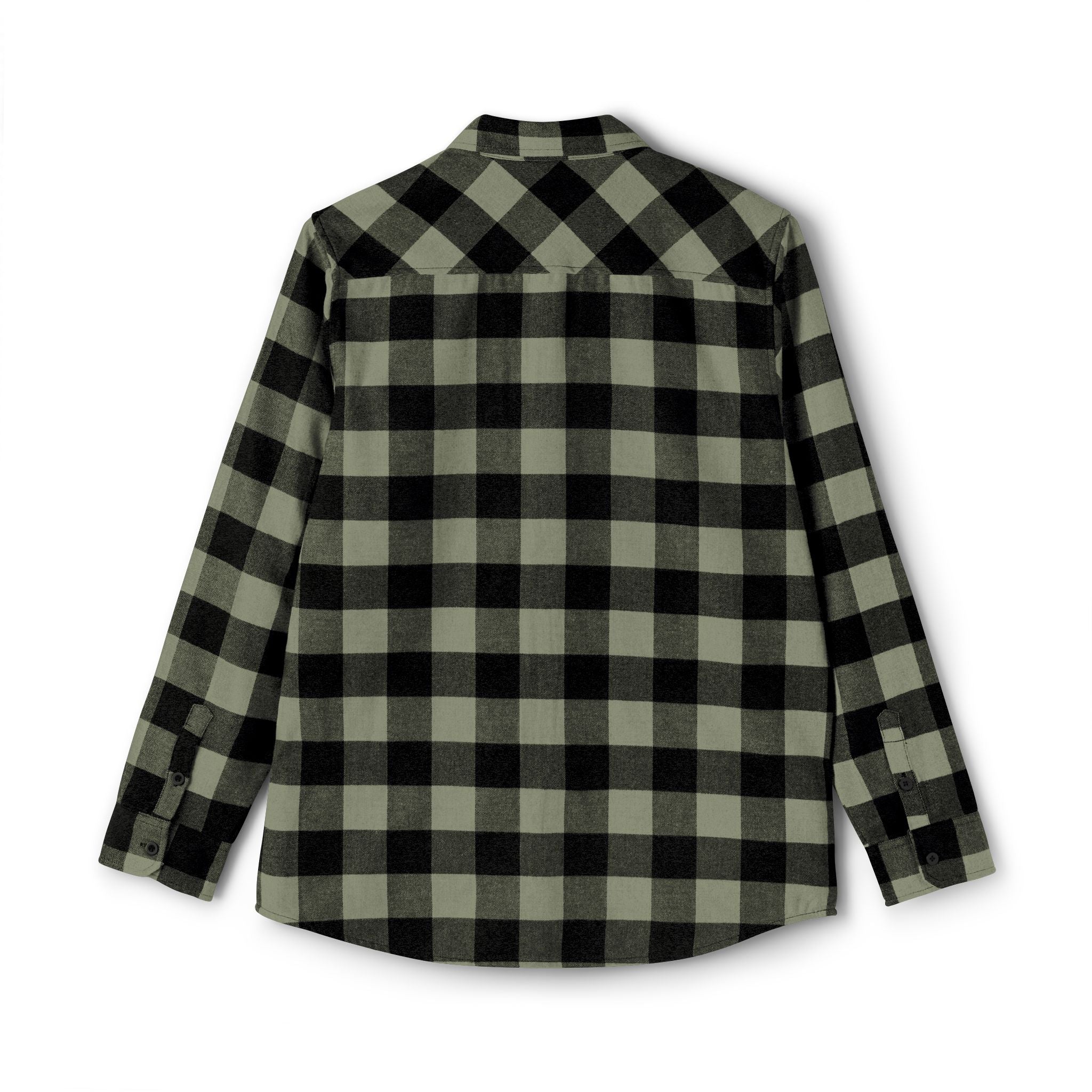 Plaid Flannel Shirt — Olive & Black Buffalo Check with Chest Patch