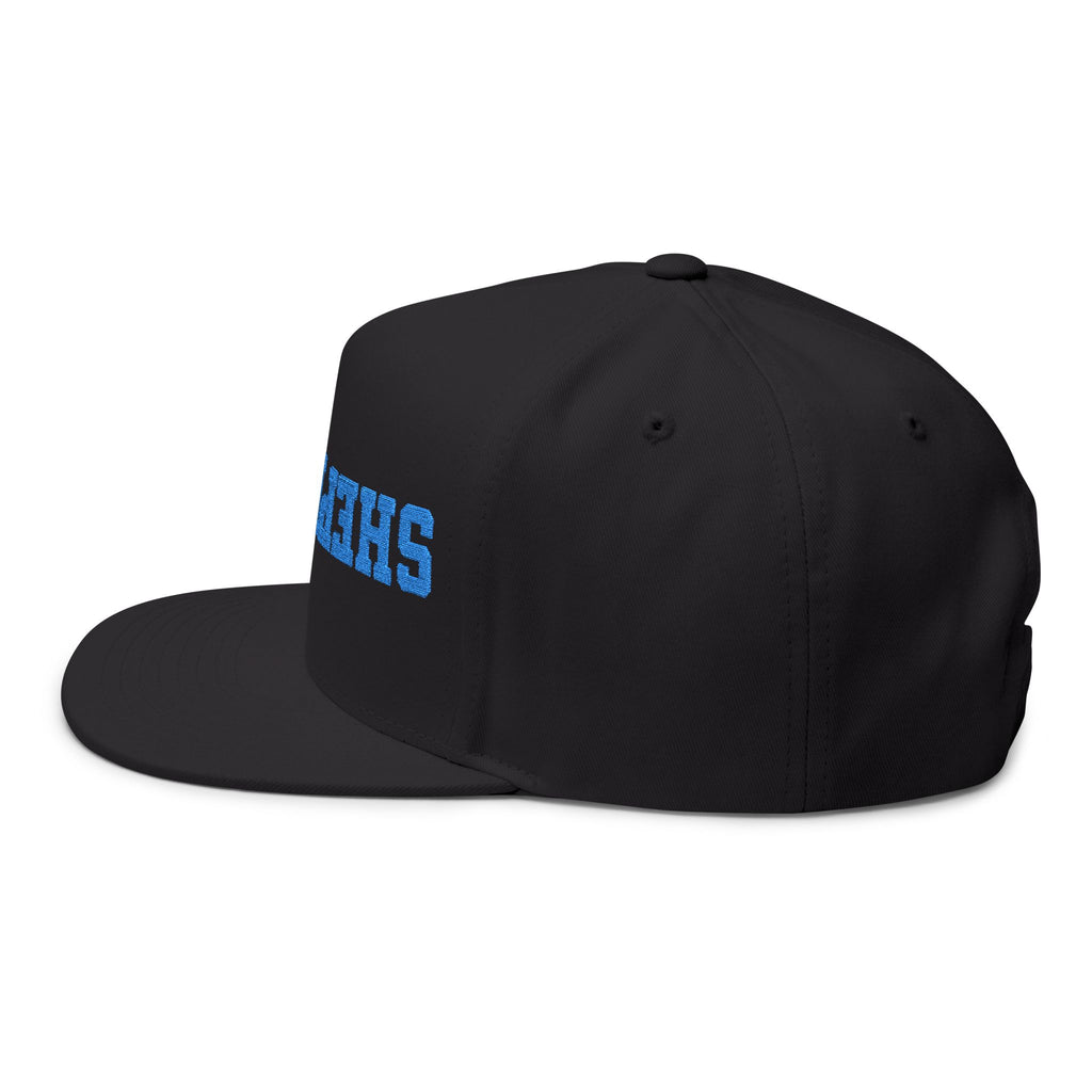 SHEPHERDS embroidered flat bill cap, blue varsity lettering | snapback hat