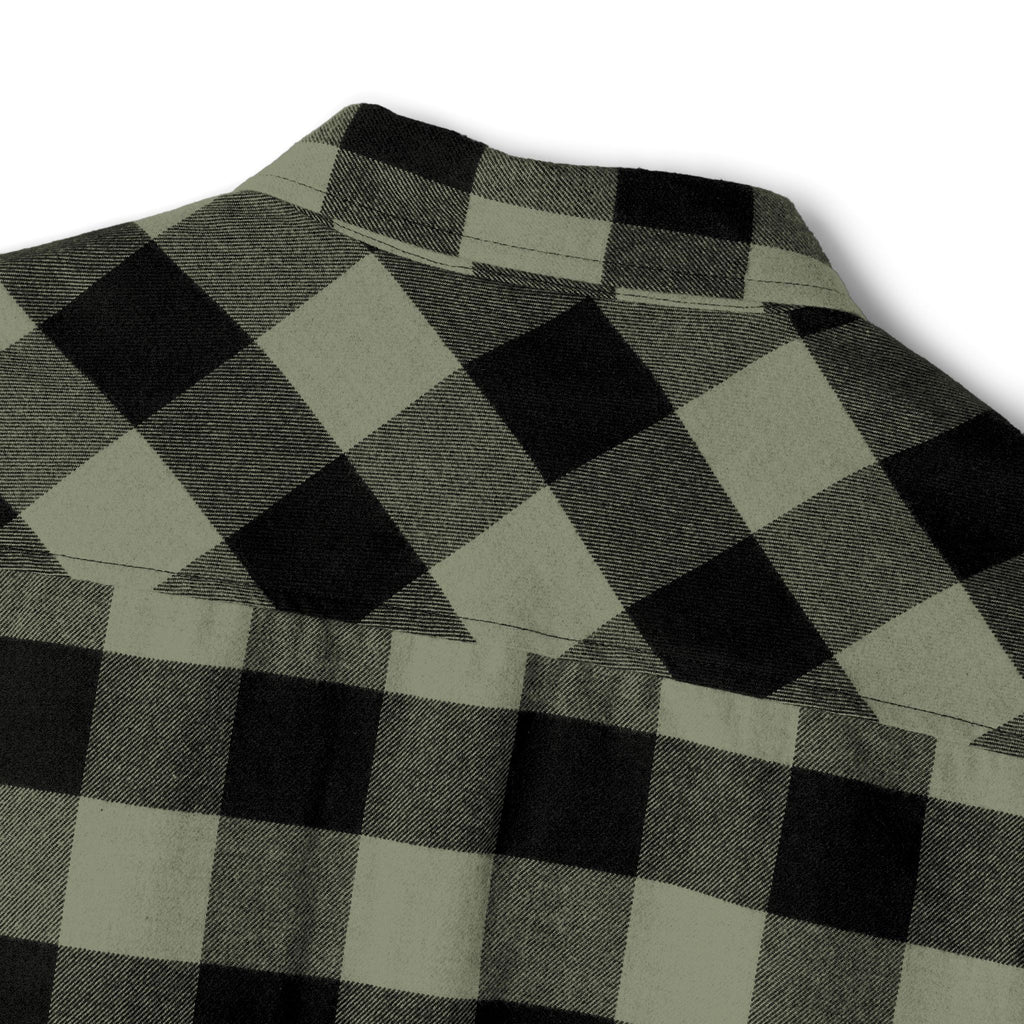 Plaid Flannel Shirt — Olive & Black Buffalo Check with Chest Patch