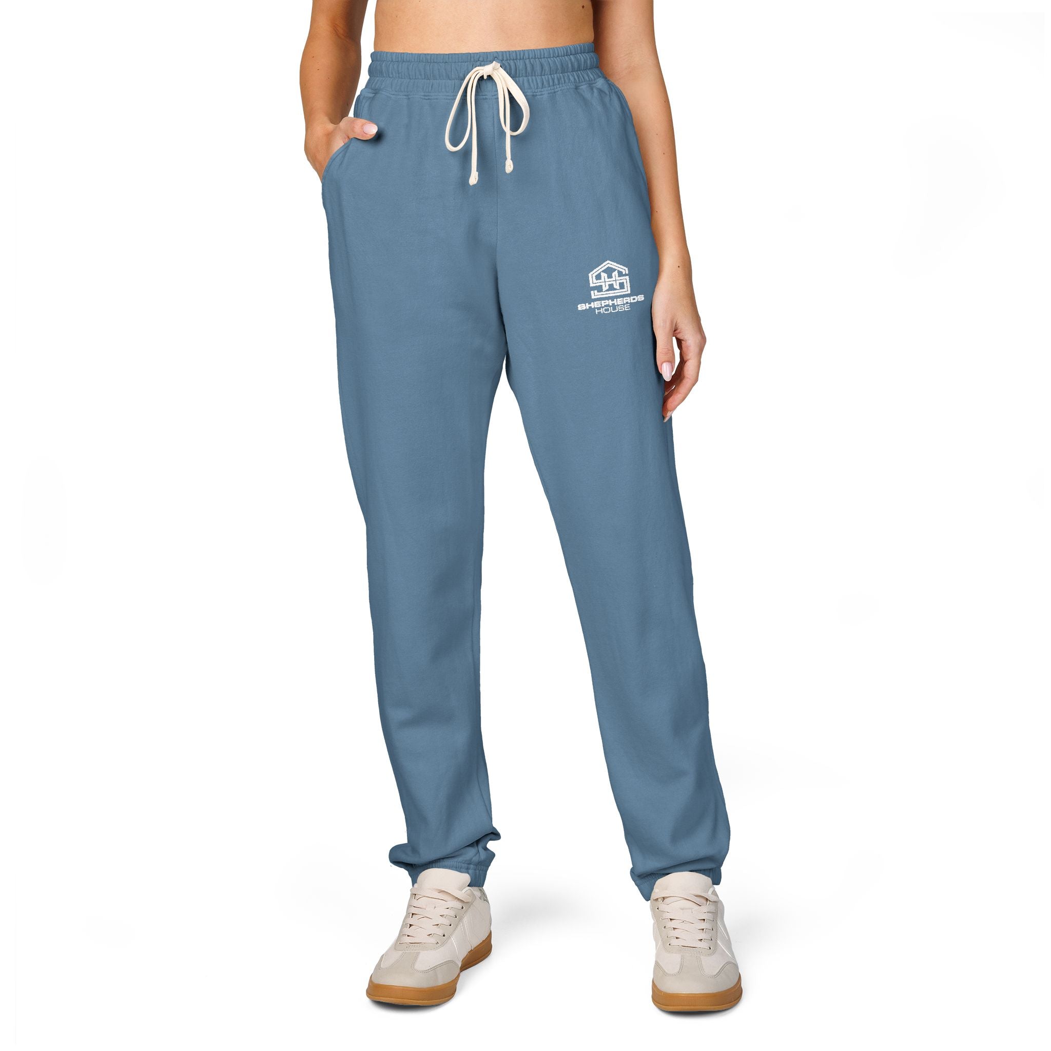 Blue Surfing Whale Sweatpants | Small Chest Logo