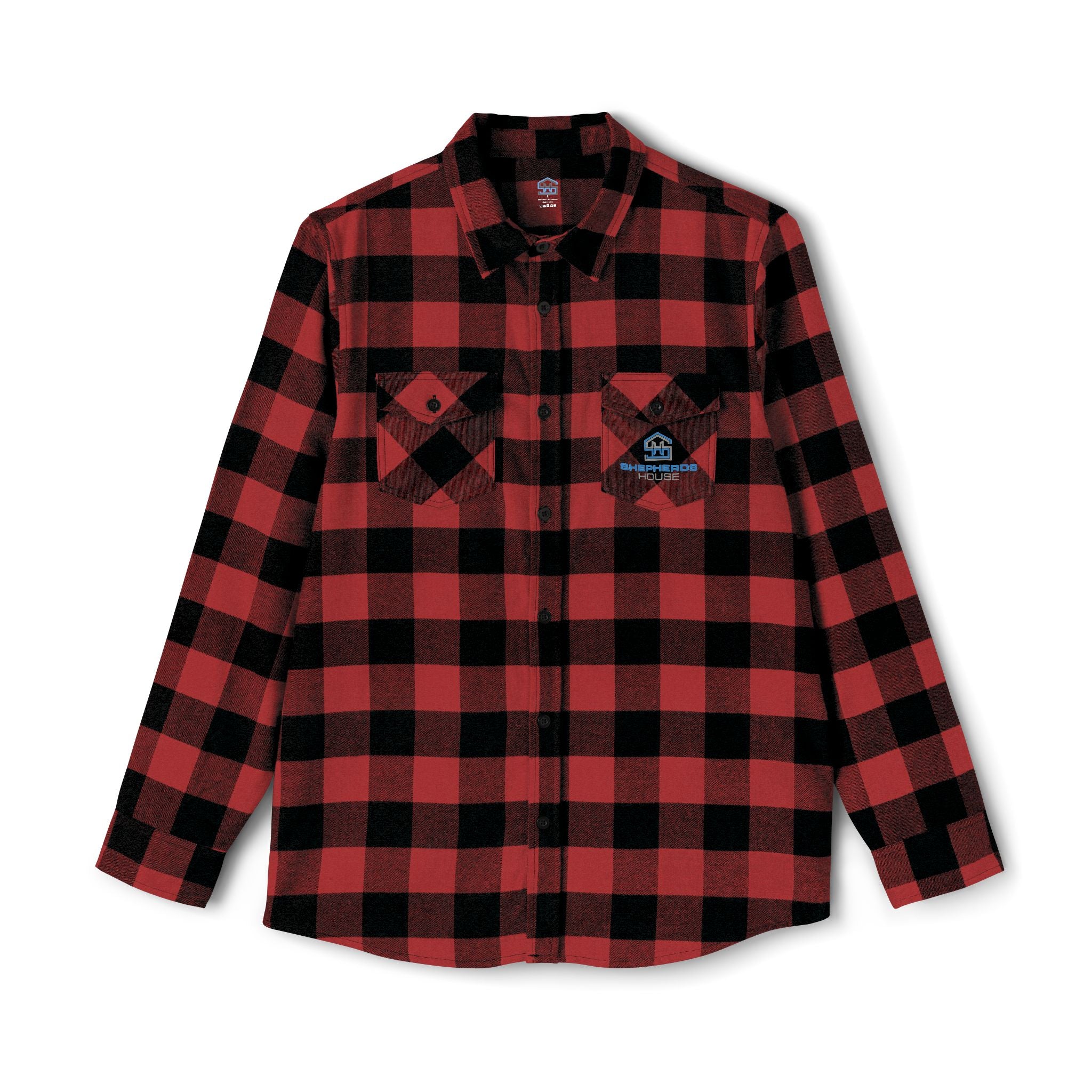 Plaid Flannel Shirt — Olive & Black Buffalo Check with Chest Patch