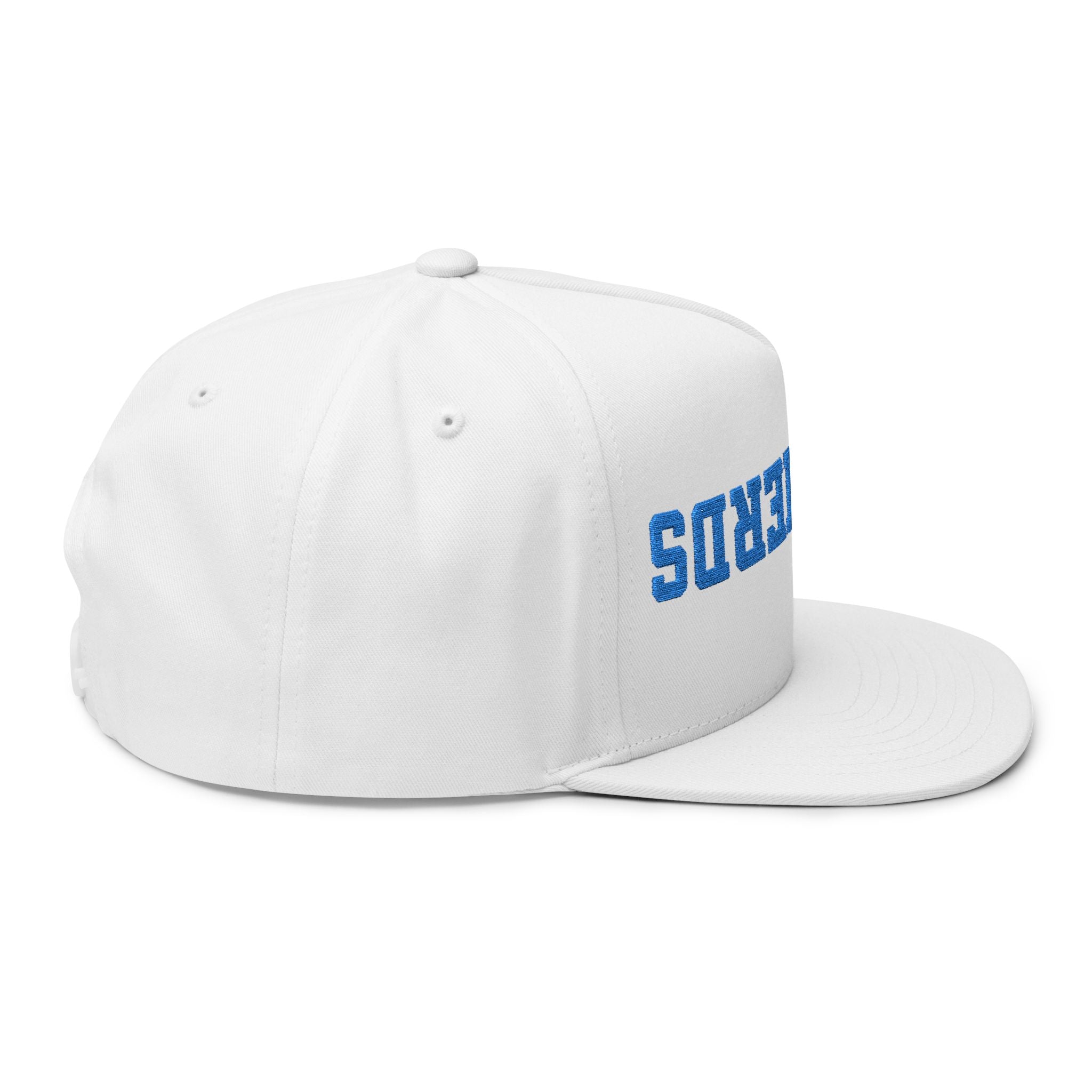SHEPHERDS embroidered flat bill cap, blue varsity lettering | snapback hat
