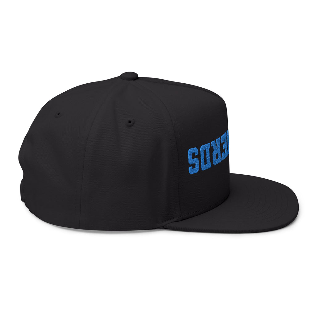 SHEPHERDS embroidered flat bill cap, blue varsity lettering | snapback hat