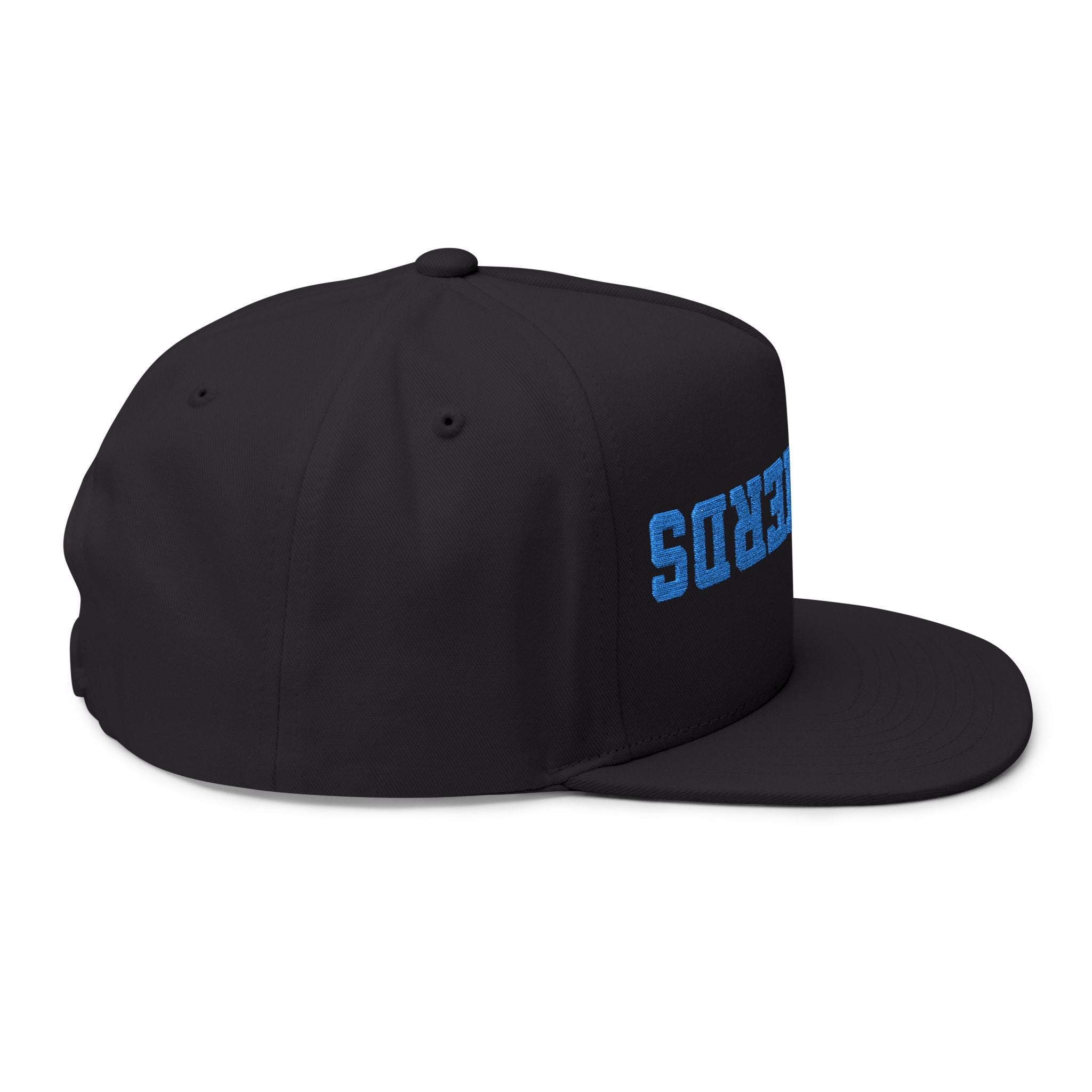 SHEPHERDS embroidered flat bill cap, blue varsity lettering | snapback hat